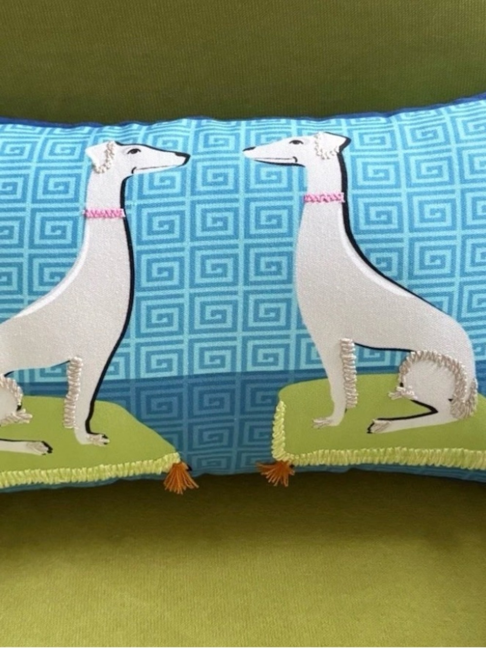 Jonathan Adler Blue and Green Greyhounds Decorative Pillow NWT
